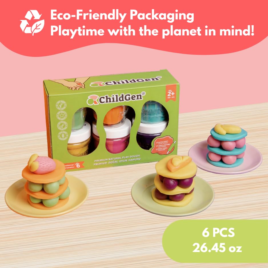 ChildGen Natural Play Dough Set – 6x4.5oz, Non-Toxic, Soft & Long-Lasting
