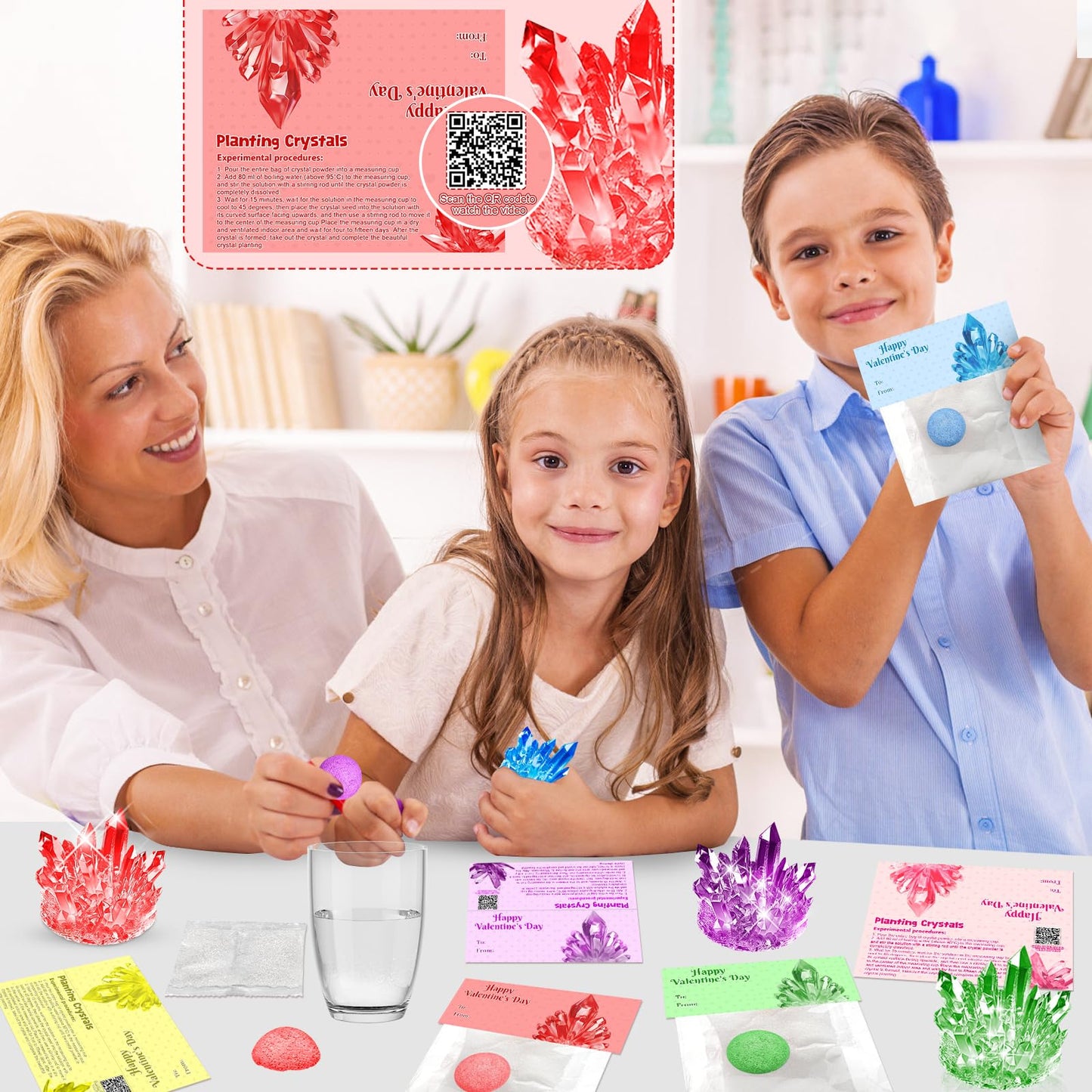 CHILDGO 24-Pack Valentines Crystal Growing Kits – STEM Gifts with Cards for Kids