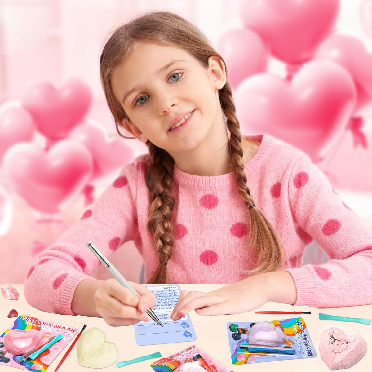 CHILDGO 24-Pack Valentines Gemstones Dig Kit for Kids – Gem Excavation & Cards