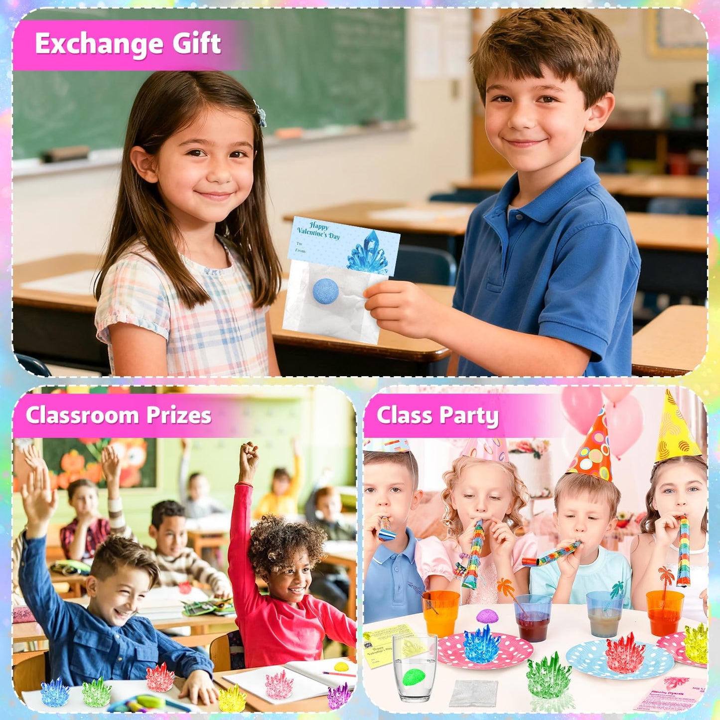 CHILDGO 24-Pack Valentines Crystal Growing Kits – STEM Gifts with Cards for Kids