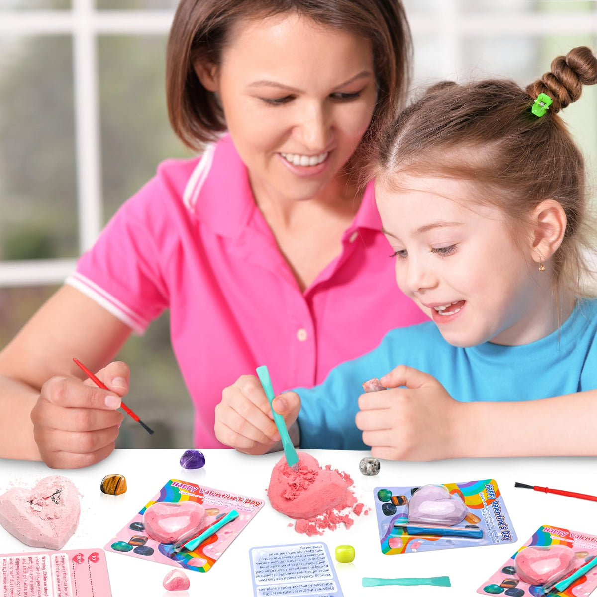 CHILDGO 24-Pack Valentines Gemstones Dig Kit for Kids – Gem Excavation & Cards
