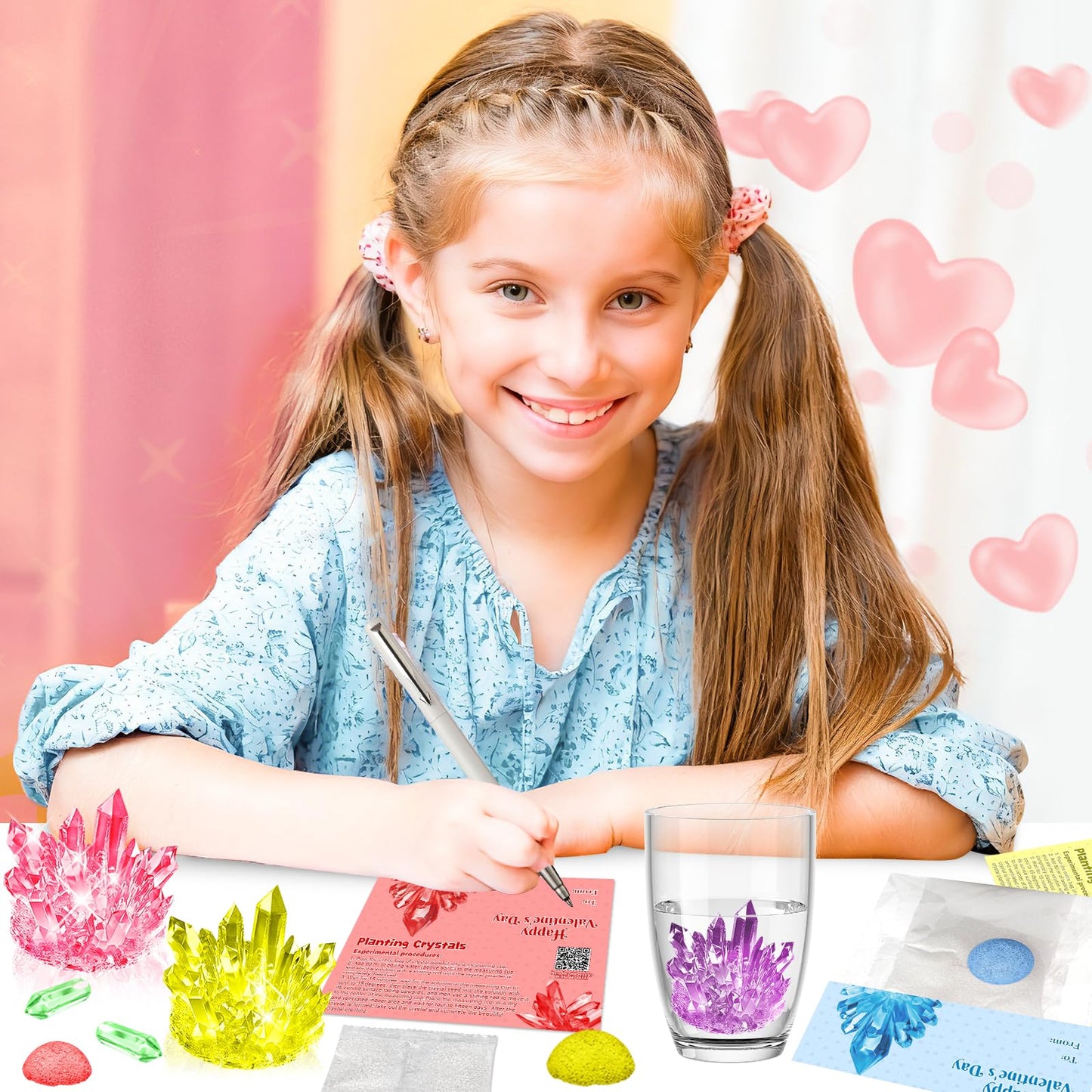 CHILDGO 24-Pack Valentines Crystal Growing Kits – STEM Gifts with Cards for Kids