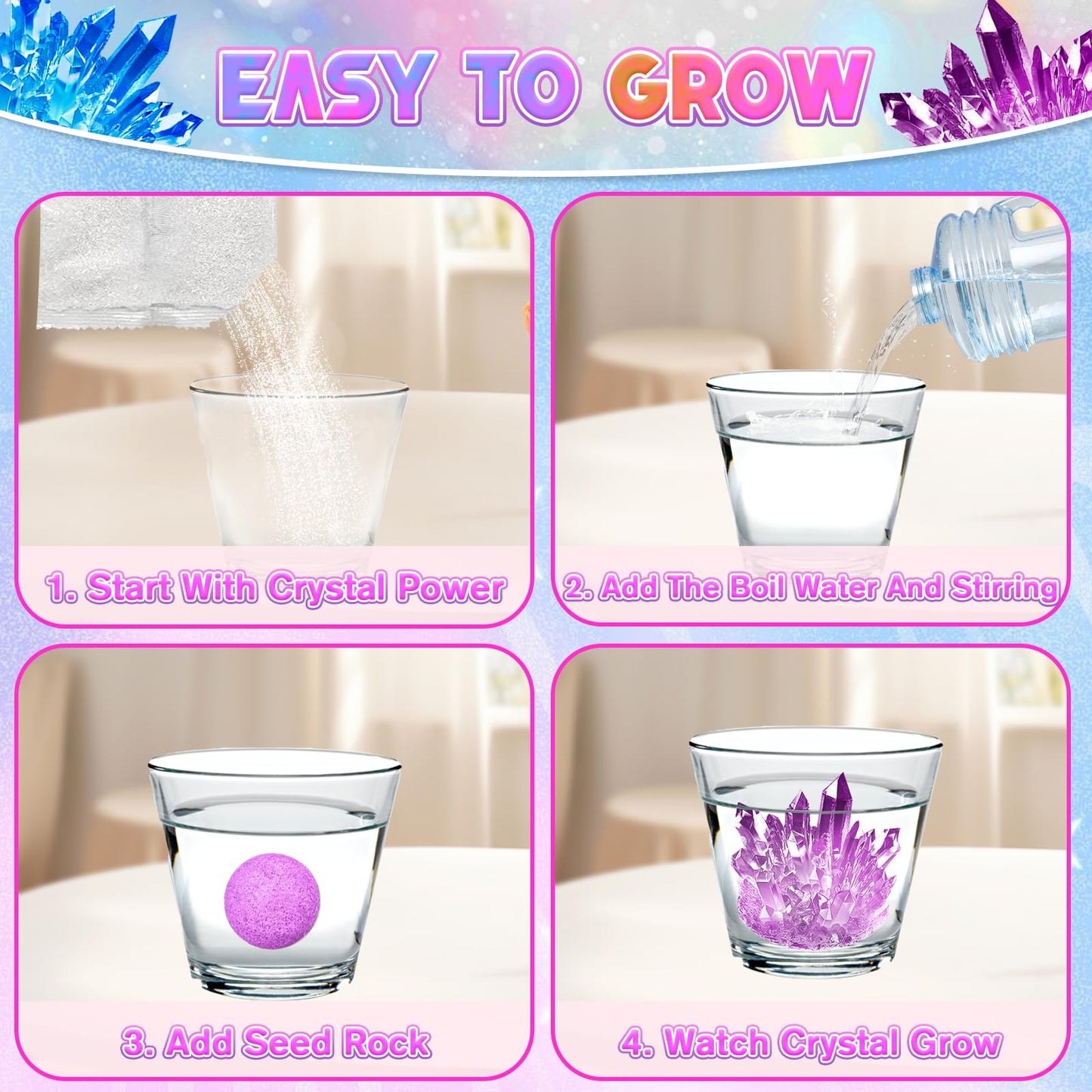 CHILDGO 24-Pack Valentines Crystal Growing Kits – STEM Gifts with Cards for Kids