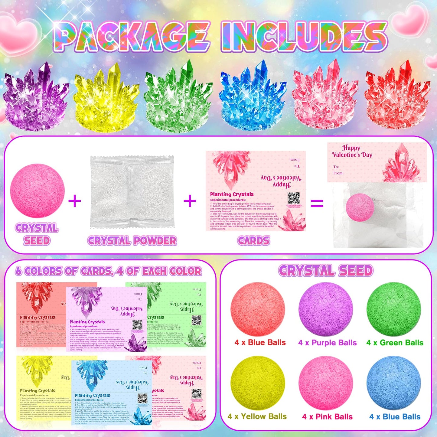 CHILDGO 24-Pack Valentines Crystal Growing Kits – STEM Gifts with Cards for Kids