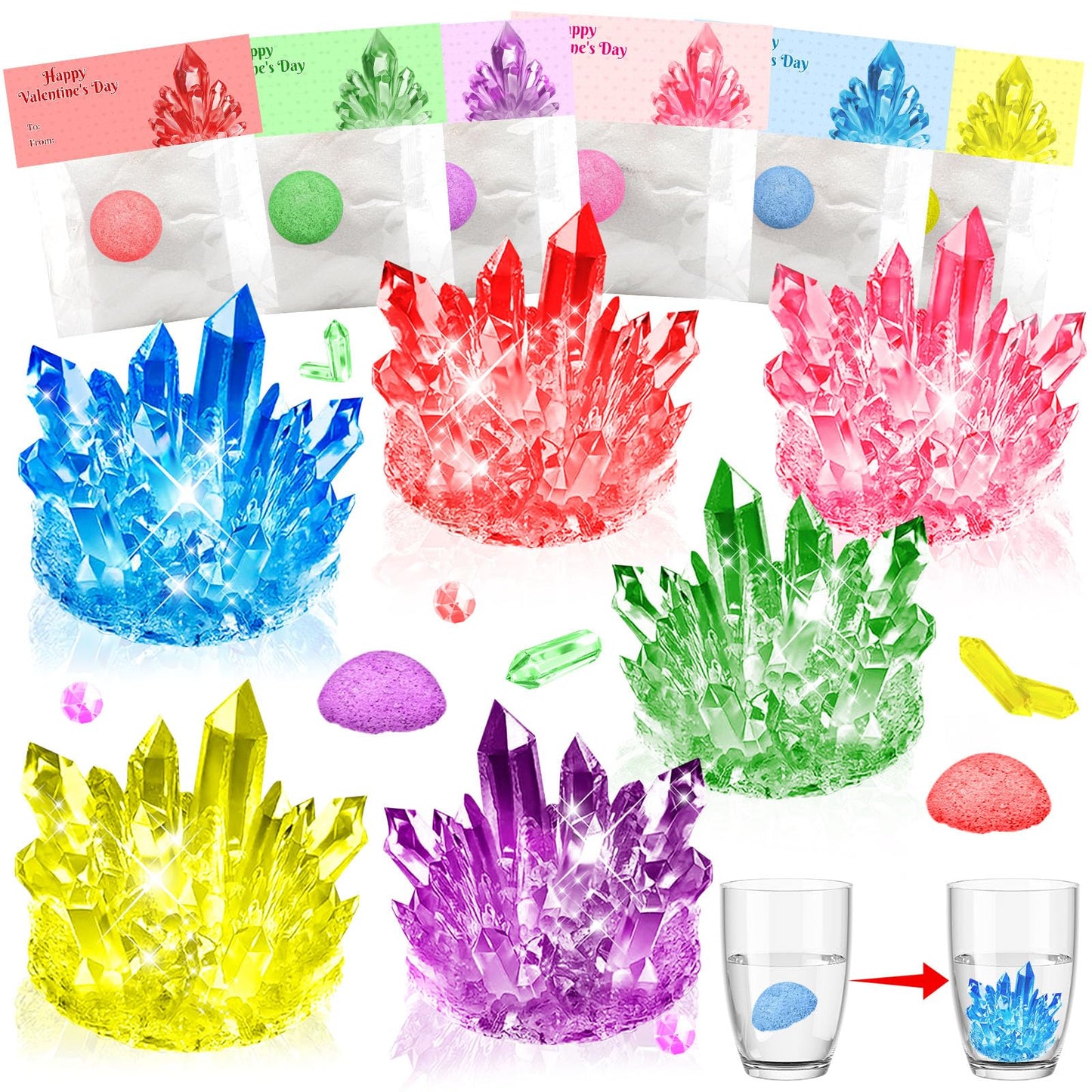 CHILDGO 24-Pack Valentines Crystal Growing Kits – STEM Gifts with Cards for Kids