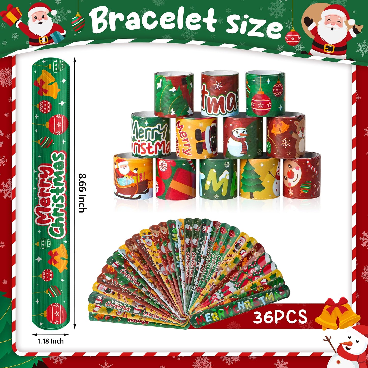 Childom 36 Pcs Christmas Slap Bracelets – Party Favors & Classroom Prizes