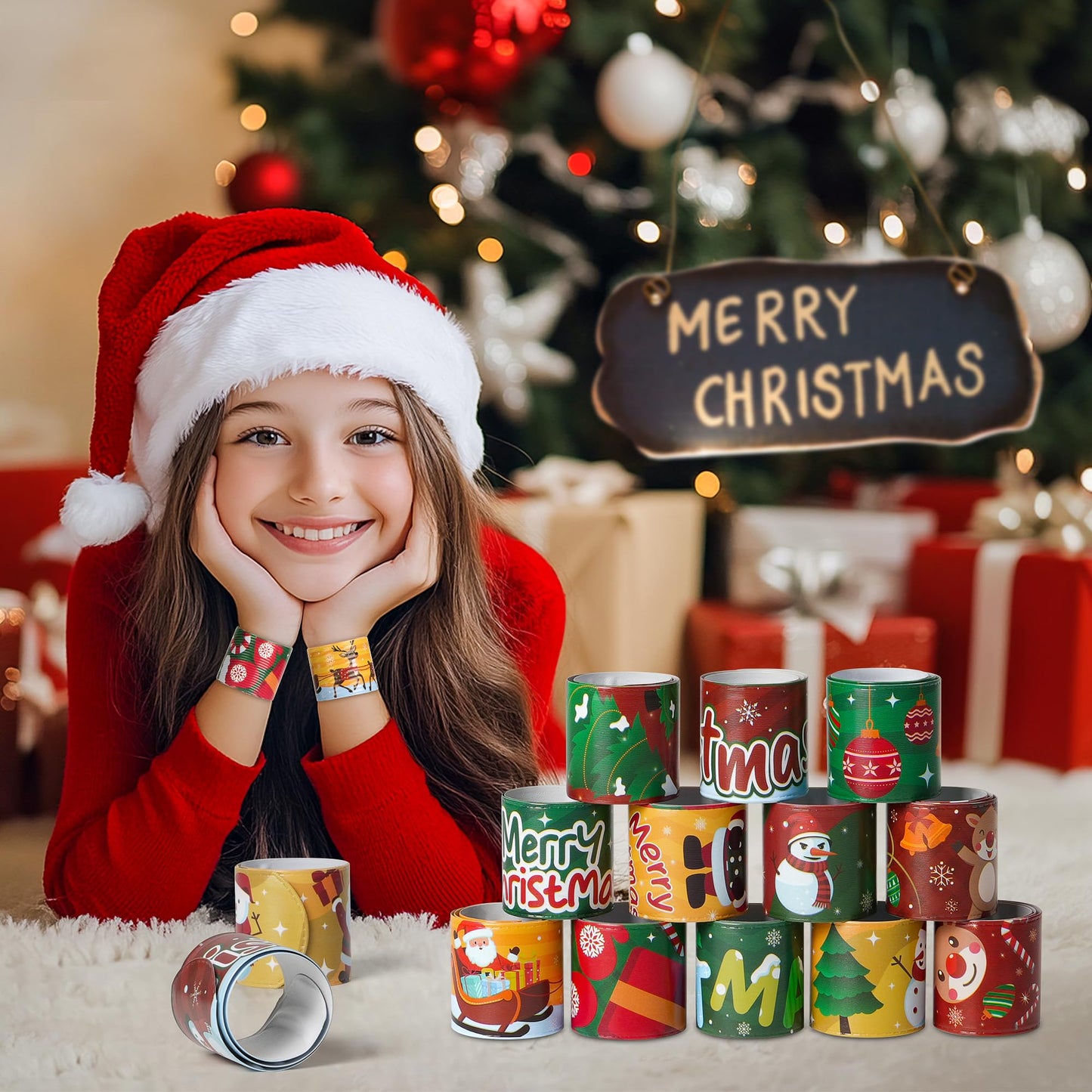 Childom 36 Pcs Christmas Slap Bracelets – Party Favors & Classroom Prizes