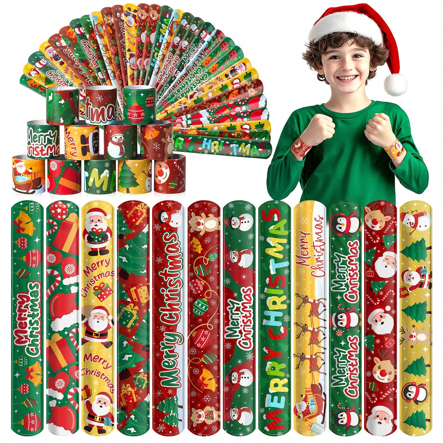 Childom 36 Pcs Christmas Slap Bracelets – Party Favors & Classroom Prizes