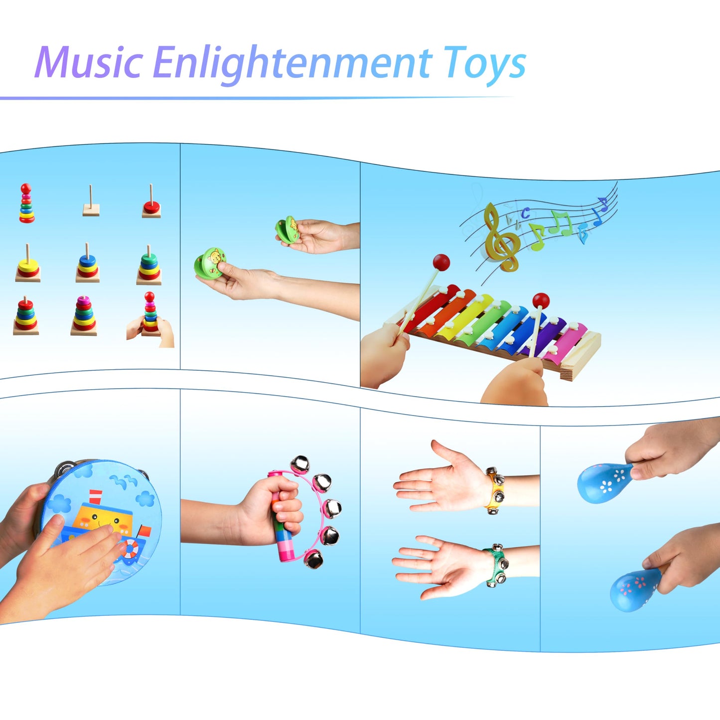 Childom Kids Musical Instruments for Toddlers – Colorful Wooden Percussion Set with Xylophone, Maracas & More