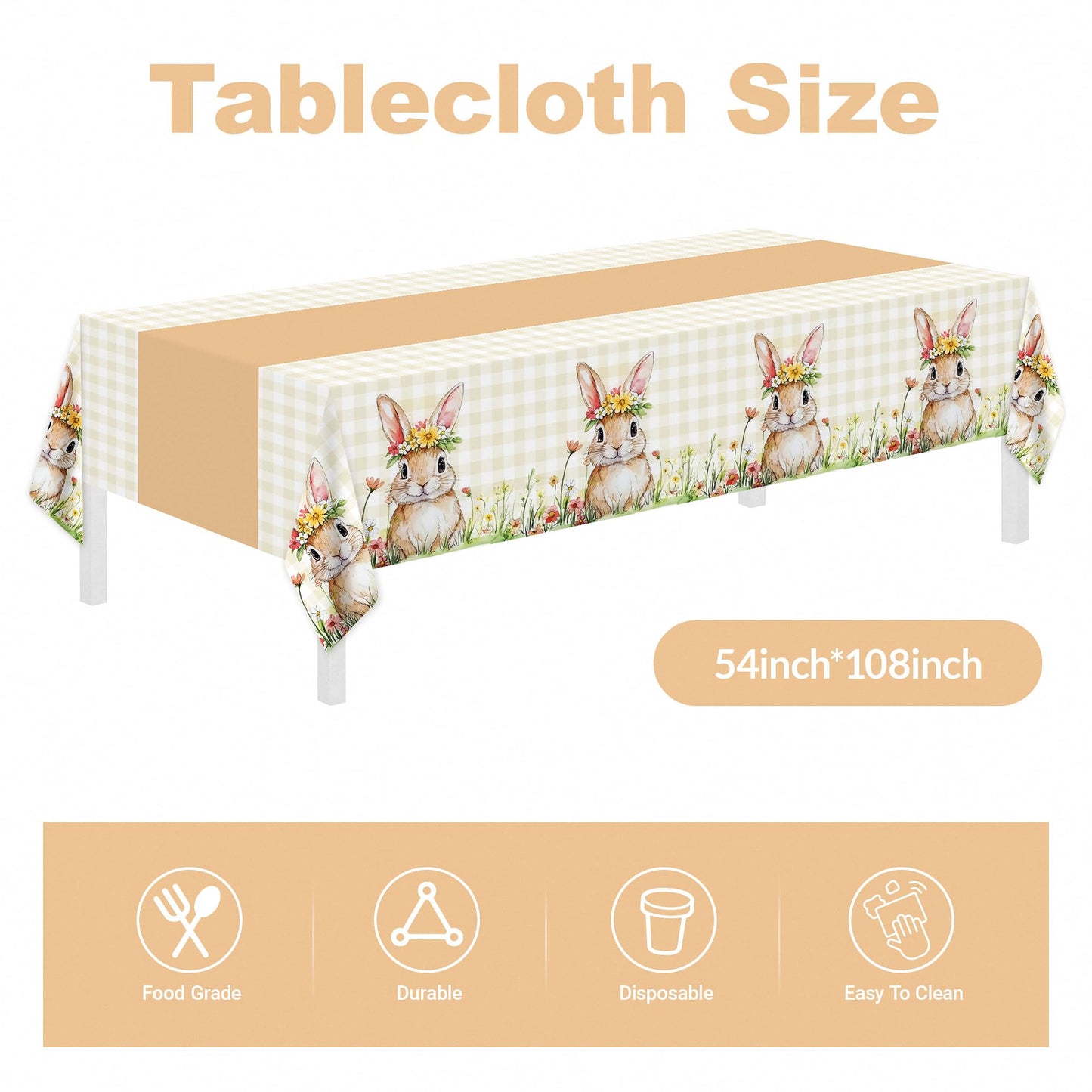 Childom Easter Party Supplies - 147 Pcs Bunny Themed Disposable Dinnerware Set with Tablecloths
