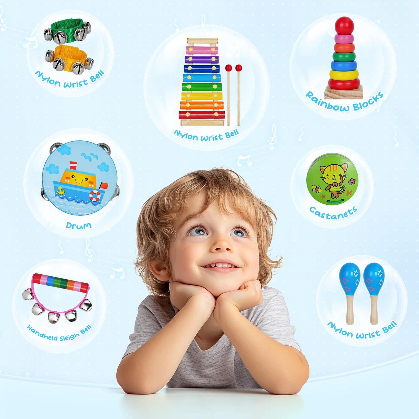 Childom Kids Musical Instruments for Toddlers – Colorful Wooden Percussion Set with Xylophone, Maracas & More
