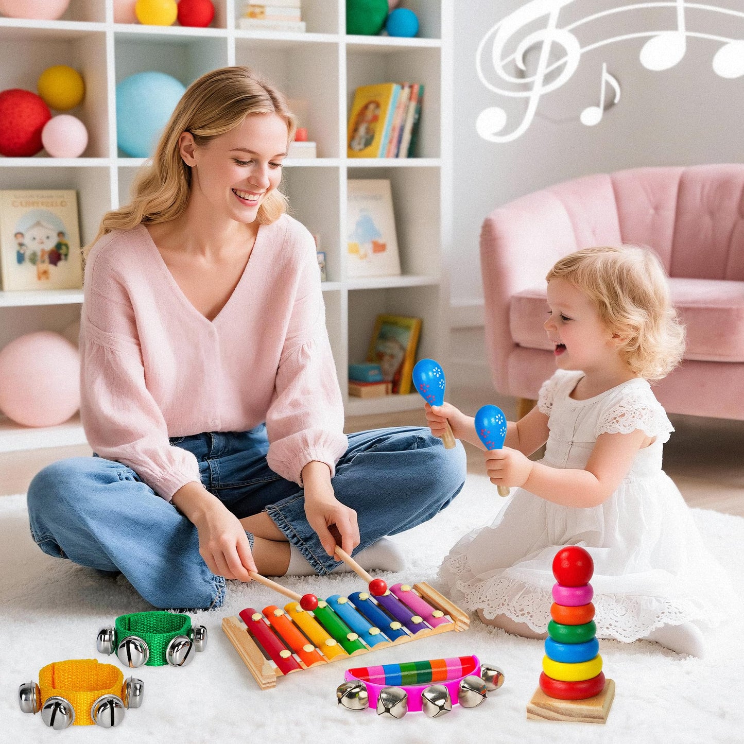 Childom Kids Musical Instruments for Toddlers – Colorful Wooden Percussion Set with Xylophone, Maracas & More