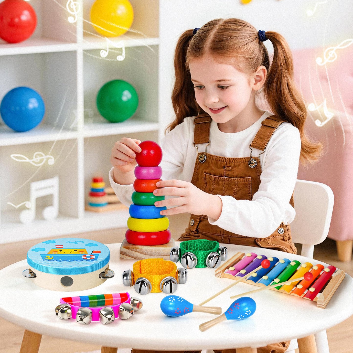 Childom Kids Musical Instruments for Toddlers – Colorful Wooden Percussion Set with Xylophone, Maracas & More