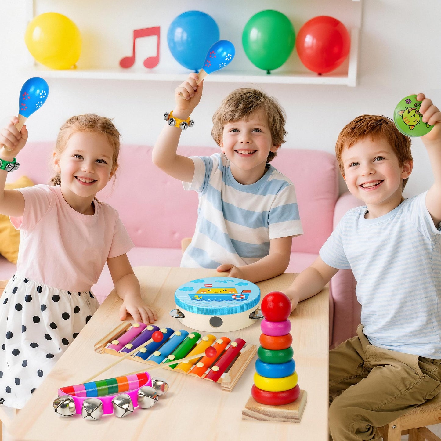 Childom Kids Musical Instruments for Toddlers – Colorful Wooden Percussion Set with Xylophone, Maracas & More