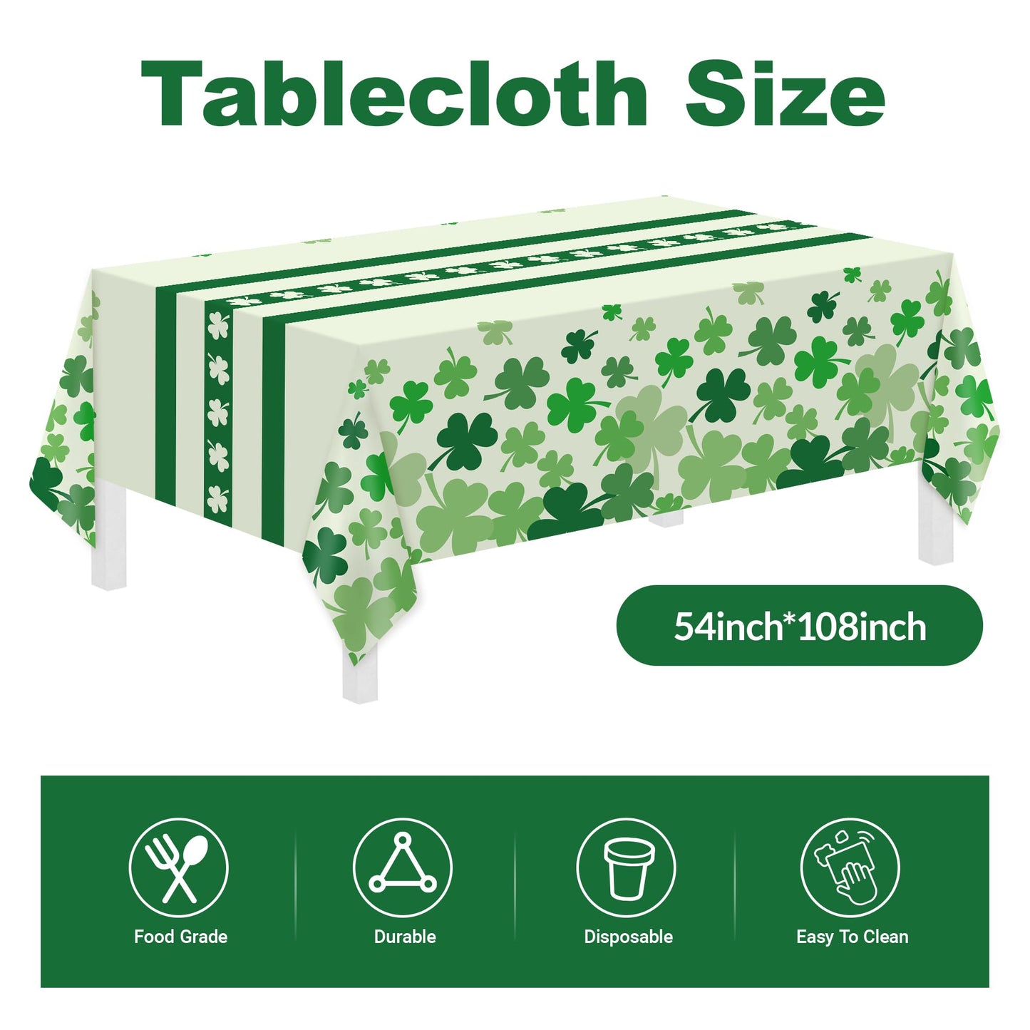 Childom St Patrick's Day 147-Pc Disposable Tableware Set with Green Tablecloth