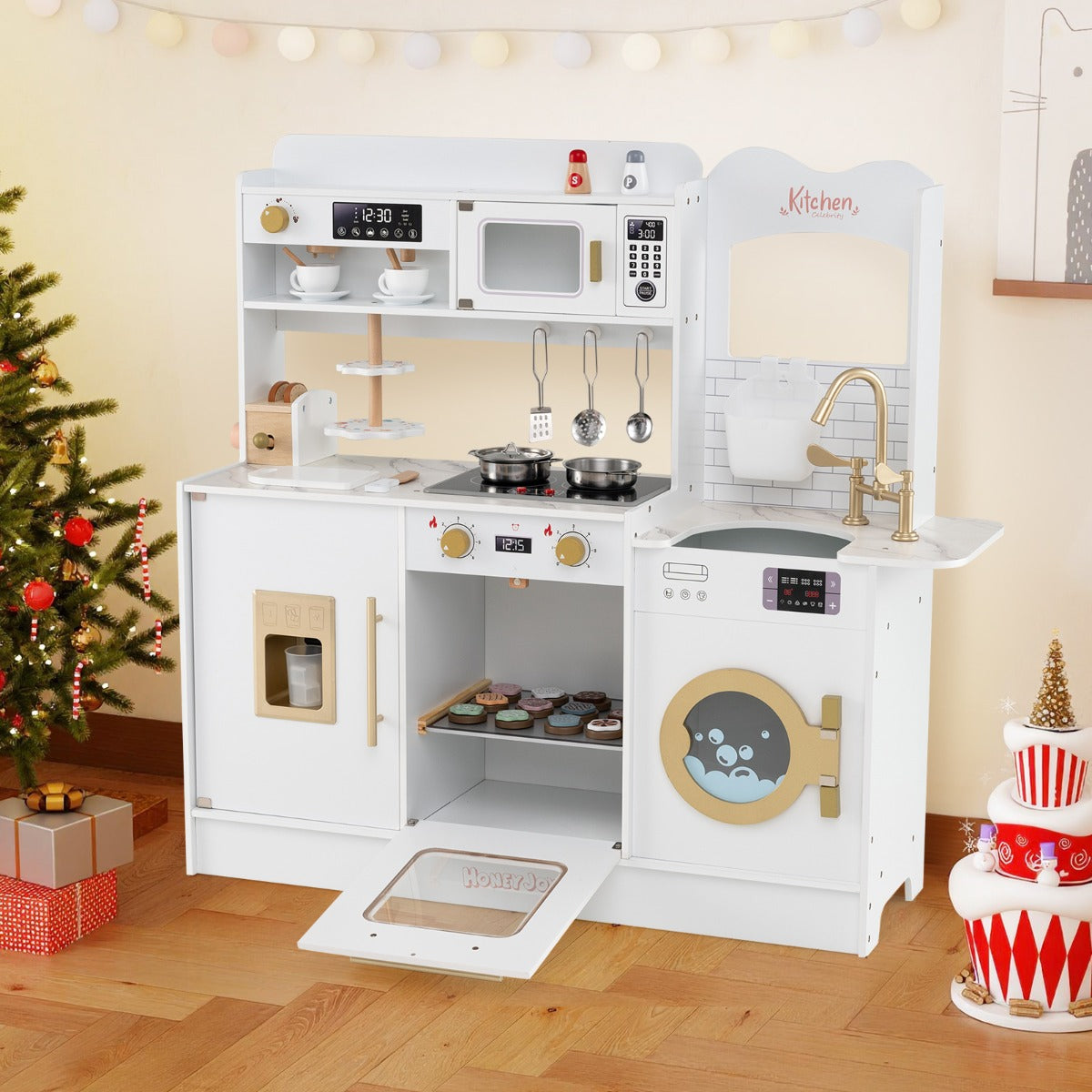 Children Pretend Toy Kitchen Playset with Stoves and Coffee Machine-Pink