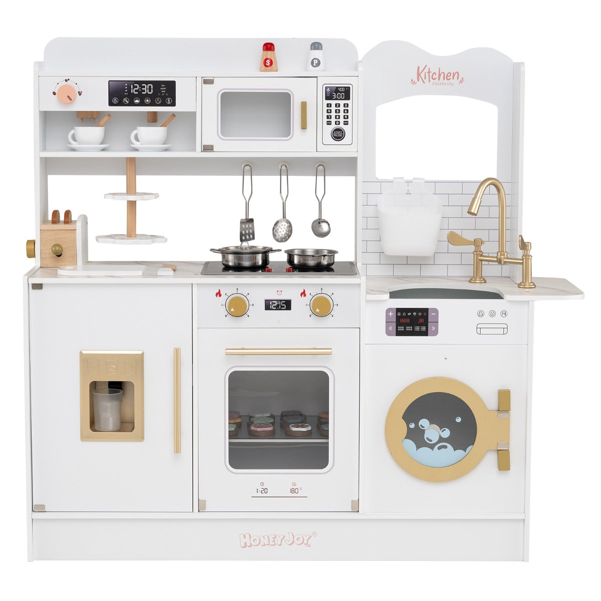 Children Pretend Toy Kitchen Playset with Stoves and Coffee Machine-Pink