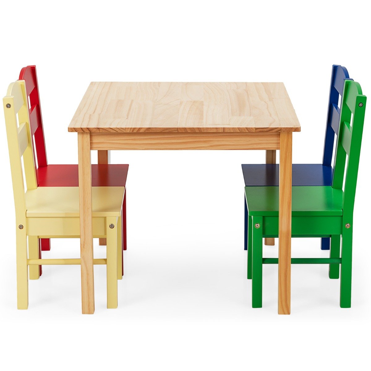 Children Wooden Table and 4 Chairs for Preschool Girls and Boys-Multicolor