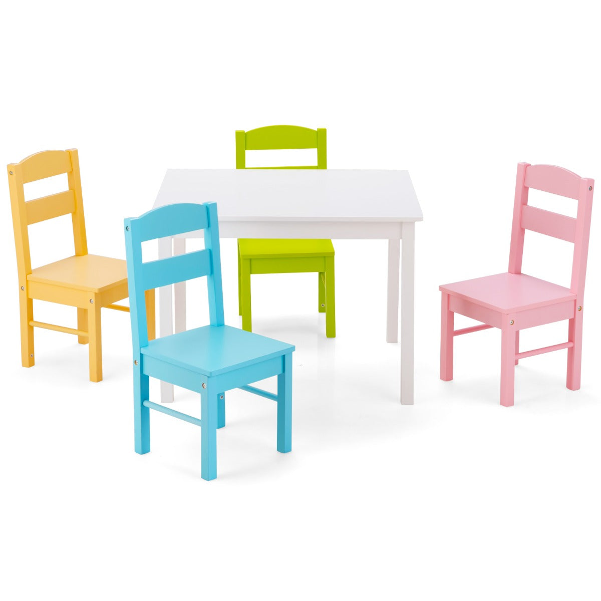 Children Wooden Table and 4 Chairs for Preschool Girls and Boys-Multicolor