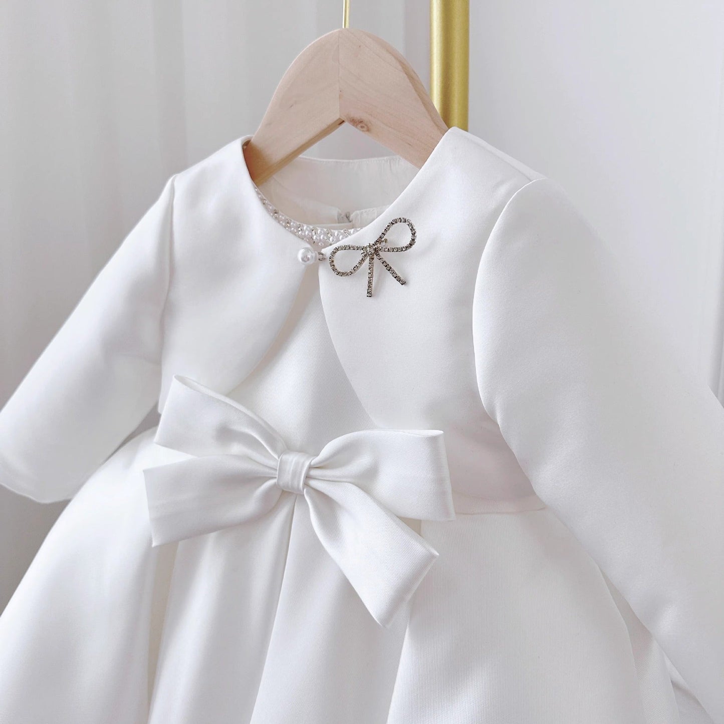 Children's Korean Style Dress,  White Classic Two-pieces Set
