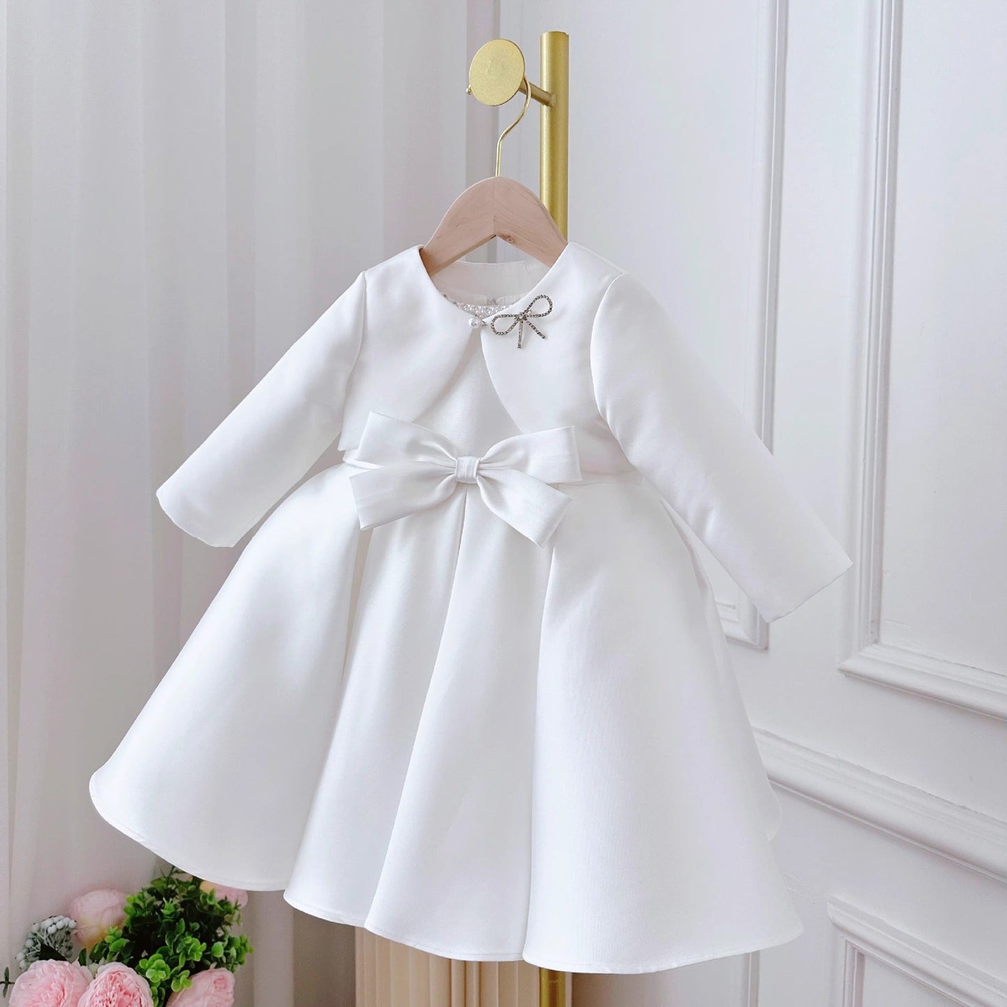 Children's Korean Style Dress,  White Classic Two-pieces Set