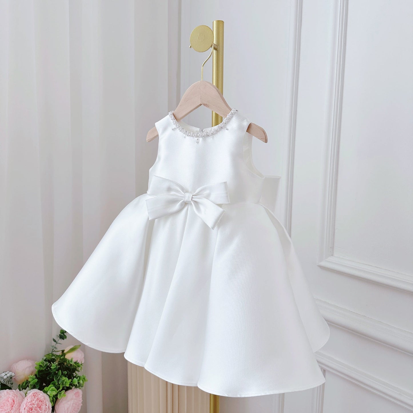 Children's Korean Style Dress,  White Classic Two-pieces Set