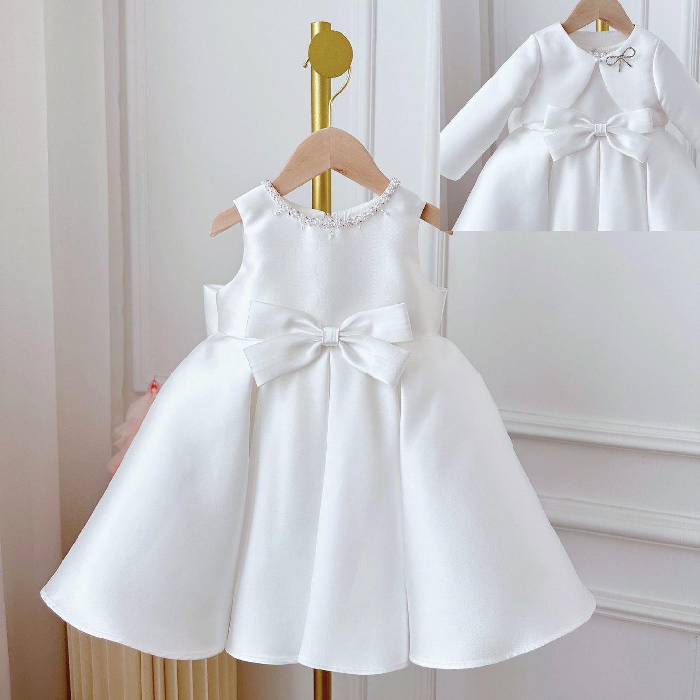 Children's Korean Style Dress,  White Classic Two-pieces Set