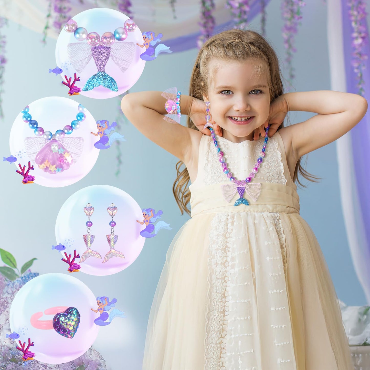 Chillife Mermaid Toys Jewelry Set for Girls | Necklace, Bracelet, Ring & Earrings