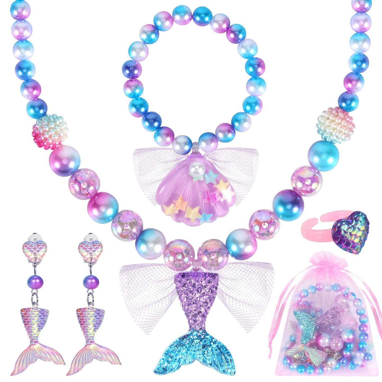 Chillife Mermaid Toys Jewelry Set for Girls | Necklace, Bracelet, Ring & Earrings
