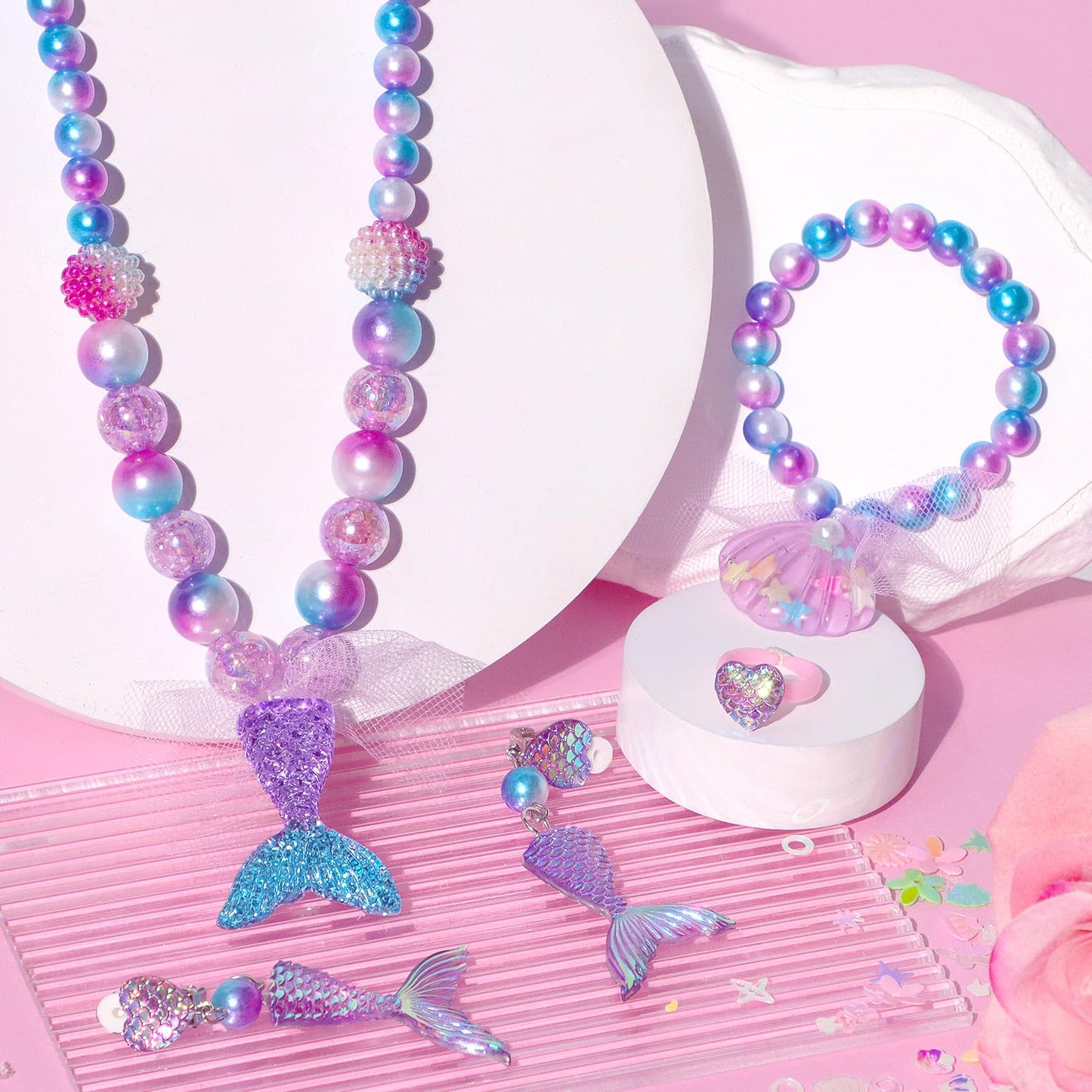 Chillife Mermaid Toys Jewelry Set for Girls | Necklace, Bracelet, Ring & Earrings