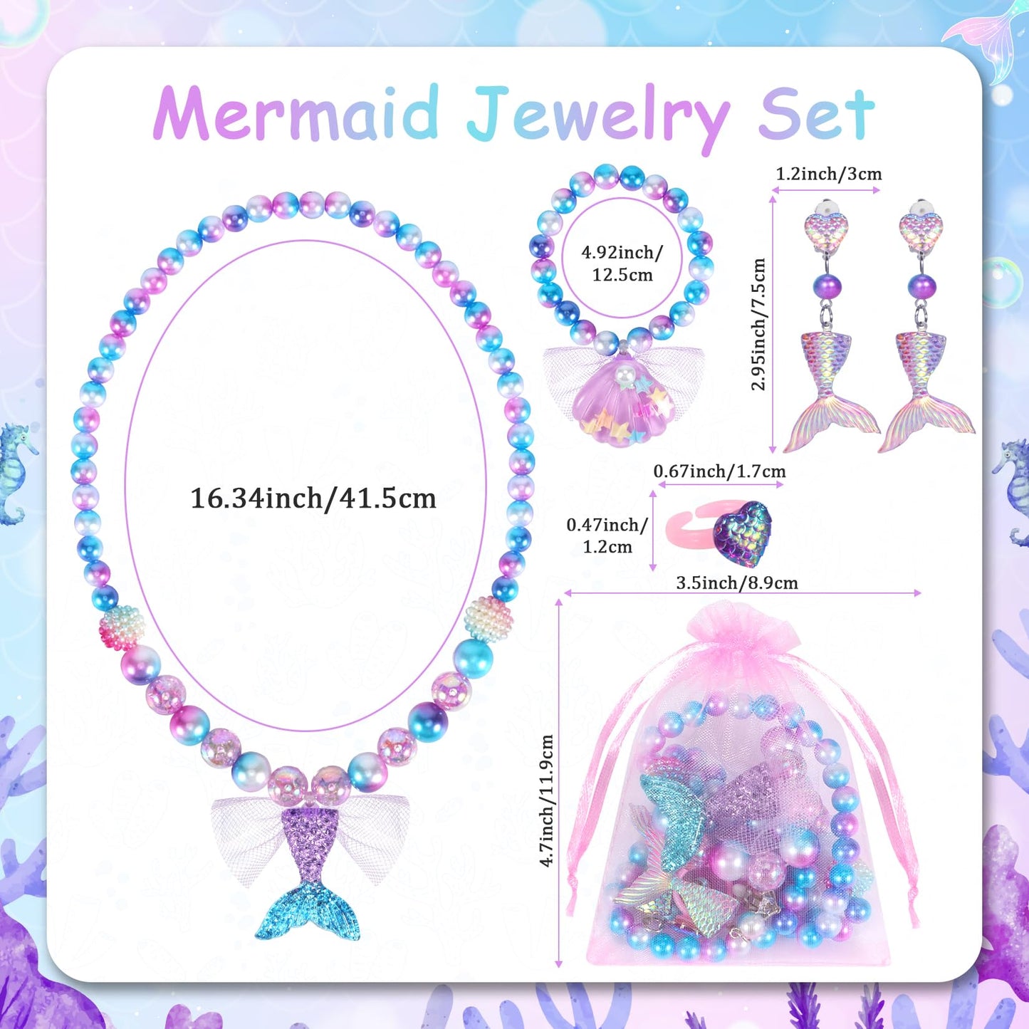 Chillife Mermaid Toys Jewelry Set for Girls | Necklace, Bracelet, Ring & Earrings