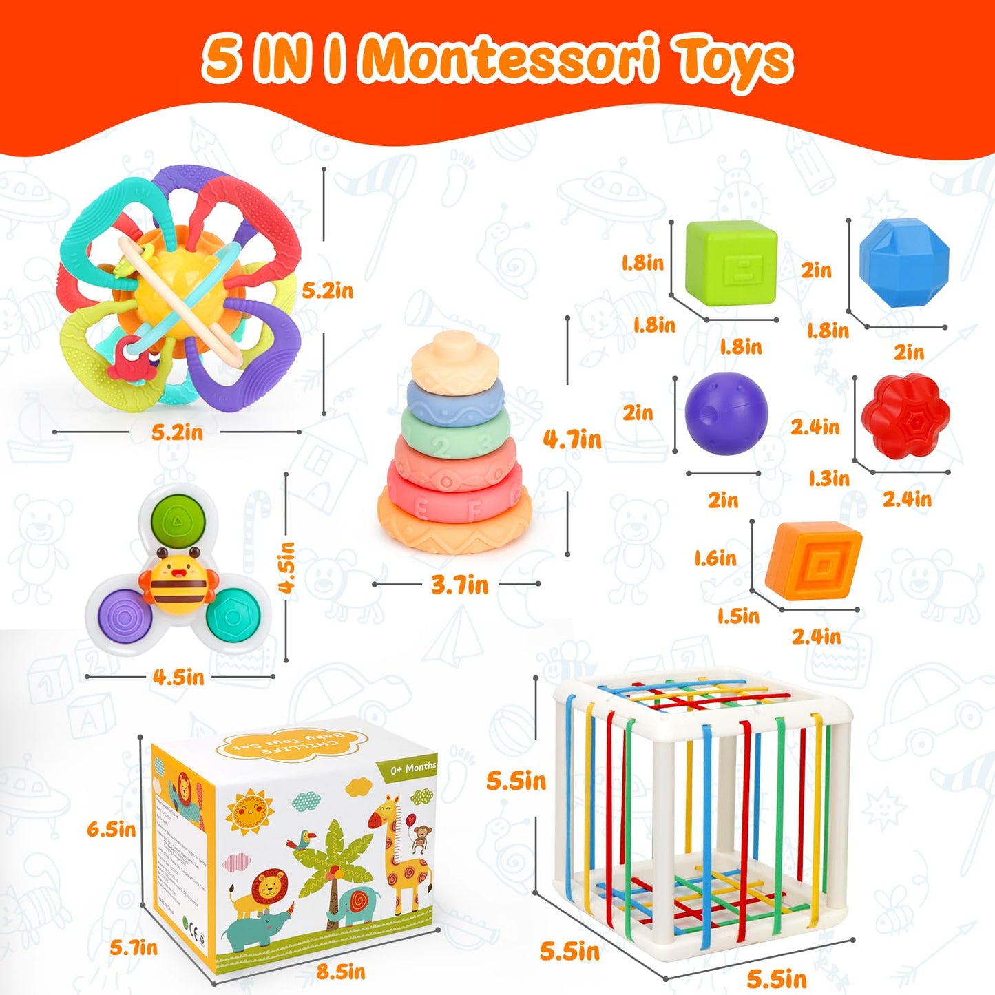 Chillife Montessori Baby Toys 6–12 Months | Safe Stacking Rings & Teether Spinner