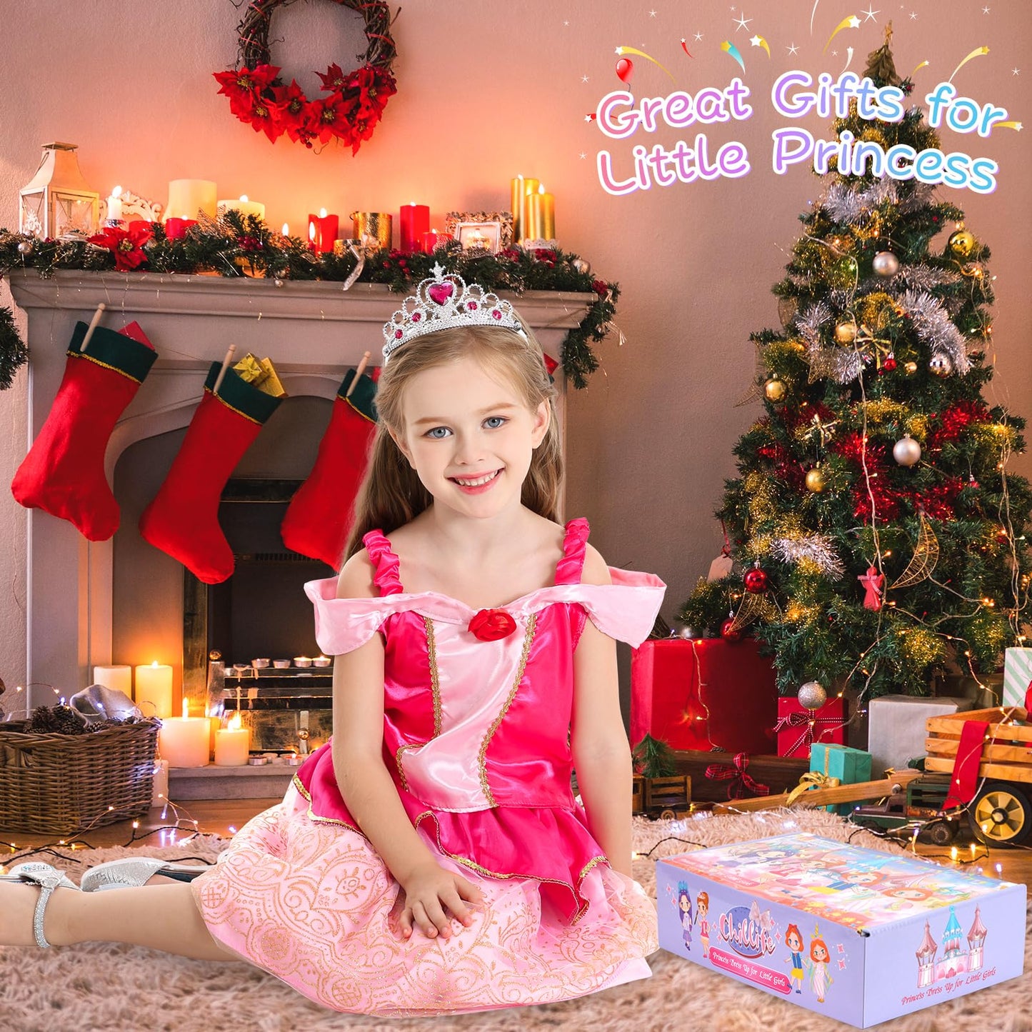Chillife Princess Dress Up Set for Girls - 4 Themed Costumes for Ages 3-8
