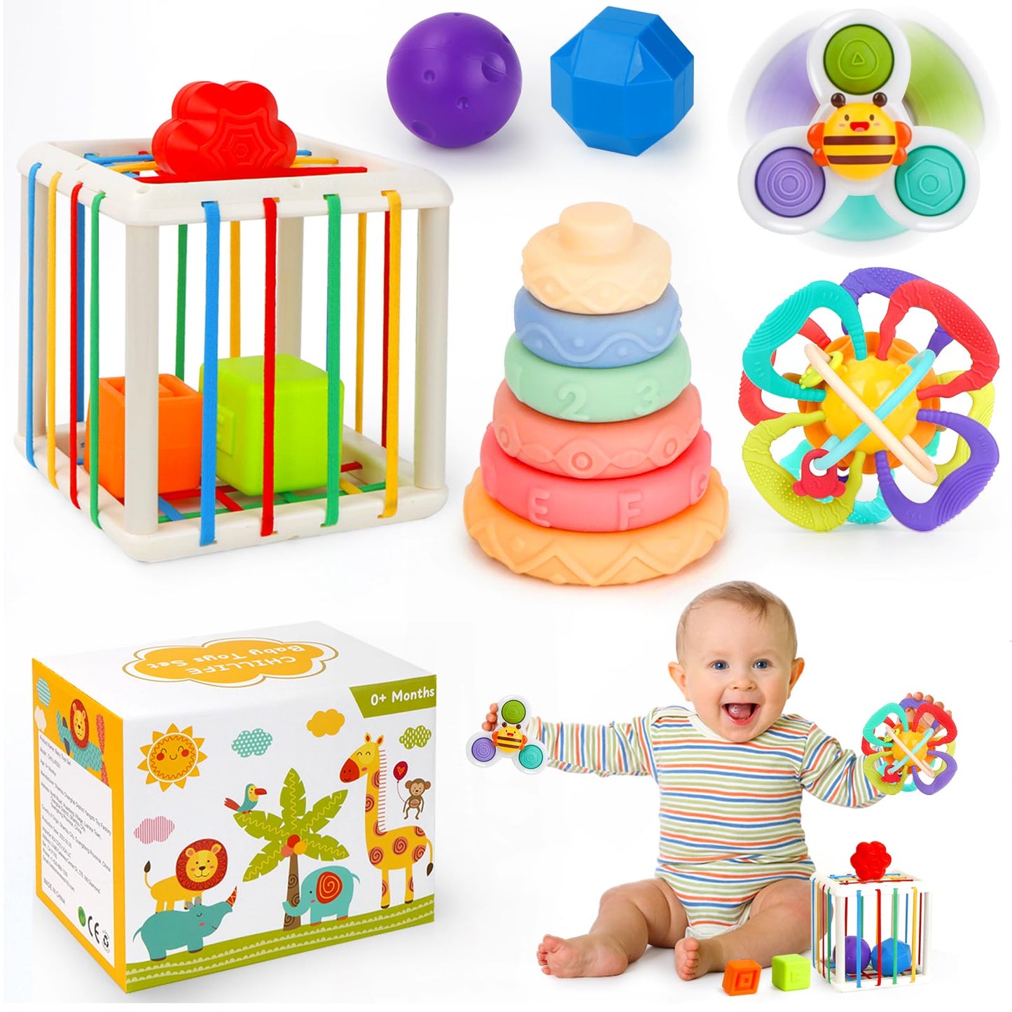 Chillife Montessori Baby Toys 6–12 Months | Safe Stacking Rings & Teether Spinner