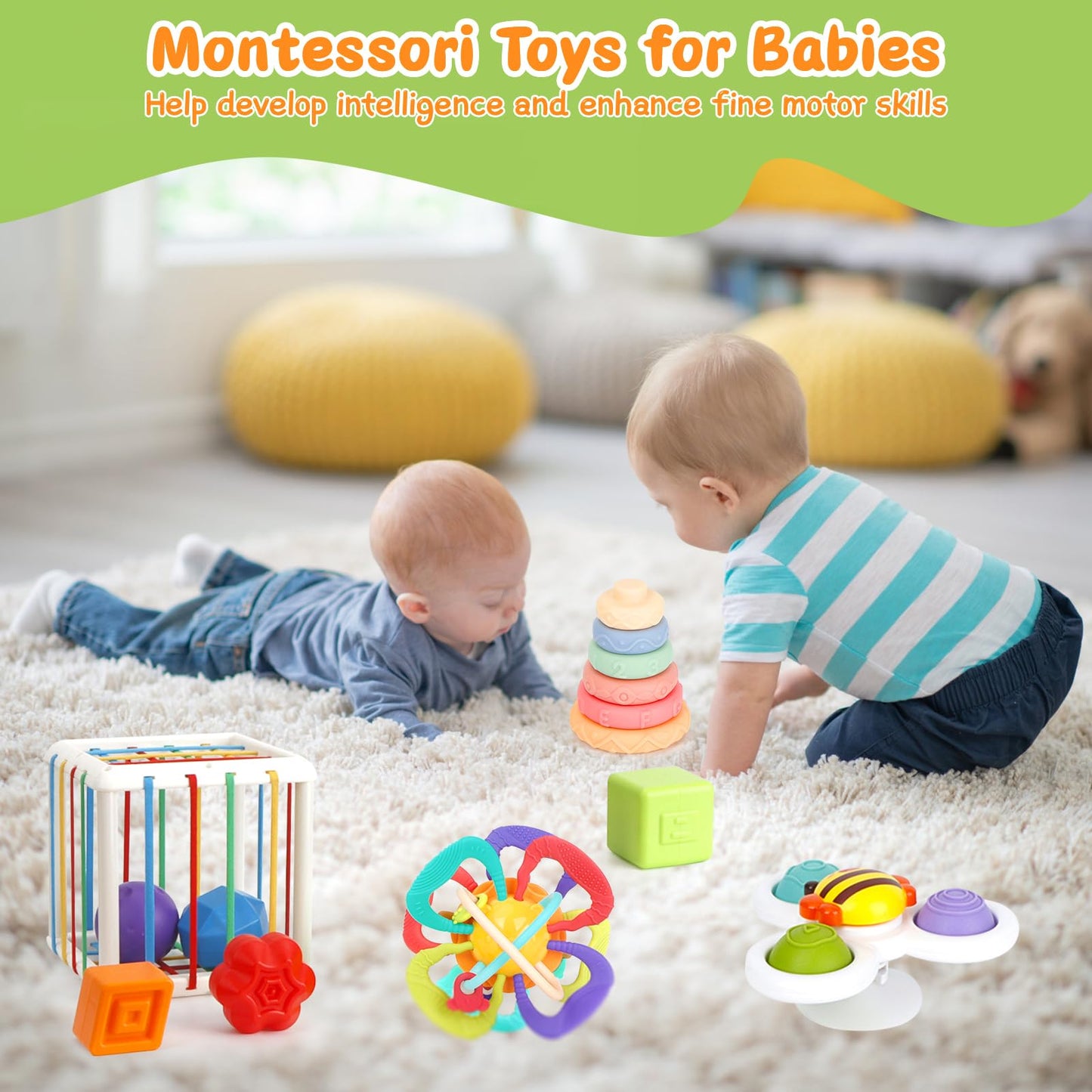 Chillife Montessori Baby Toys 6–12 Months | Safe Stacking Rings & Teether Spinner