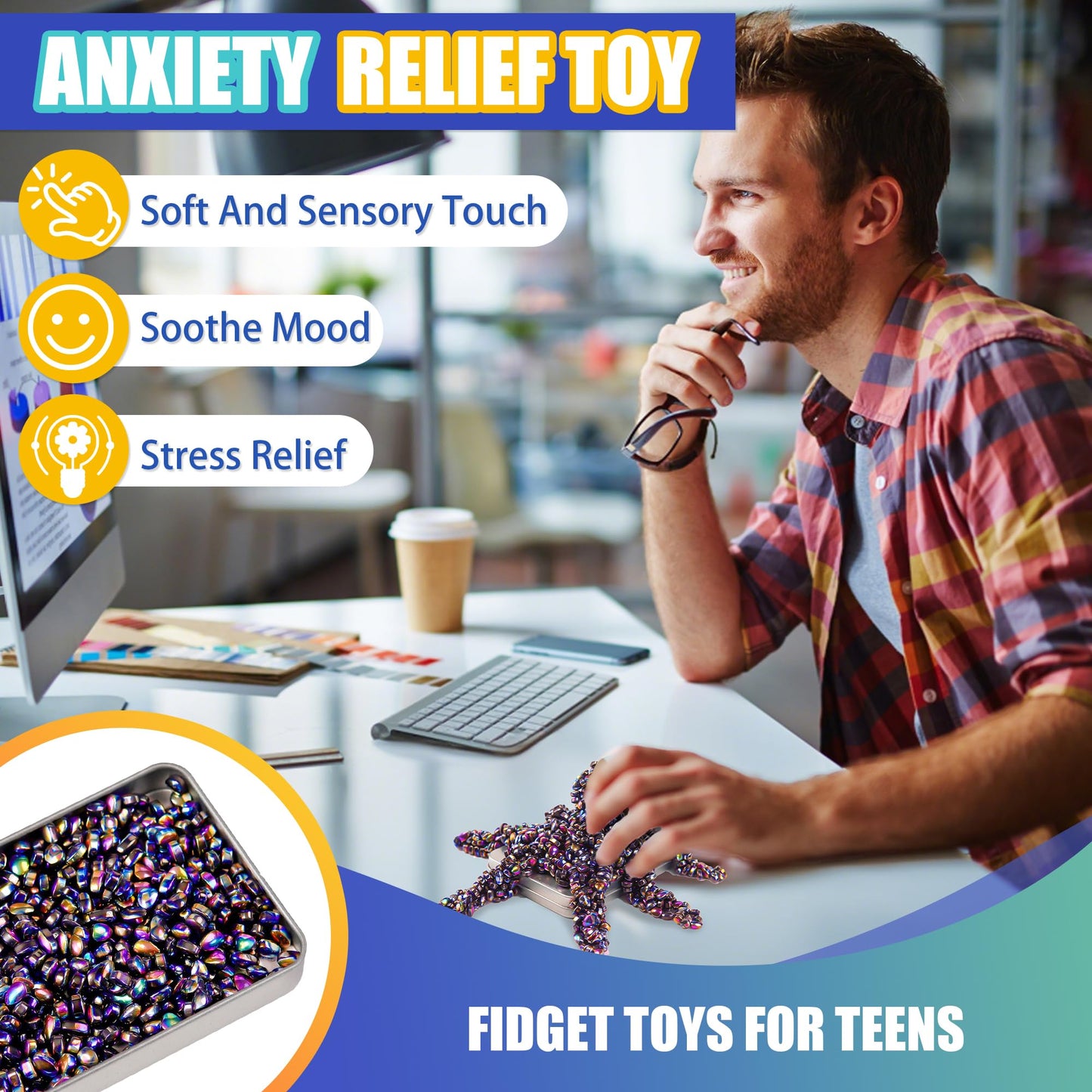 Chilvil 1000pc Magnetic Fidget Beads in Tin | Sensory Beads for Teens & Adults | Easter & Gift Ideas