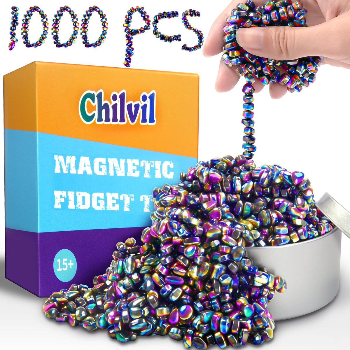 Chilvil 1000pcs Fidget Toy Set: Ferrite Beads & Desk Stress Relief