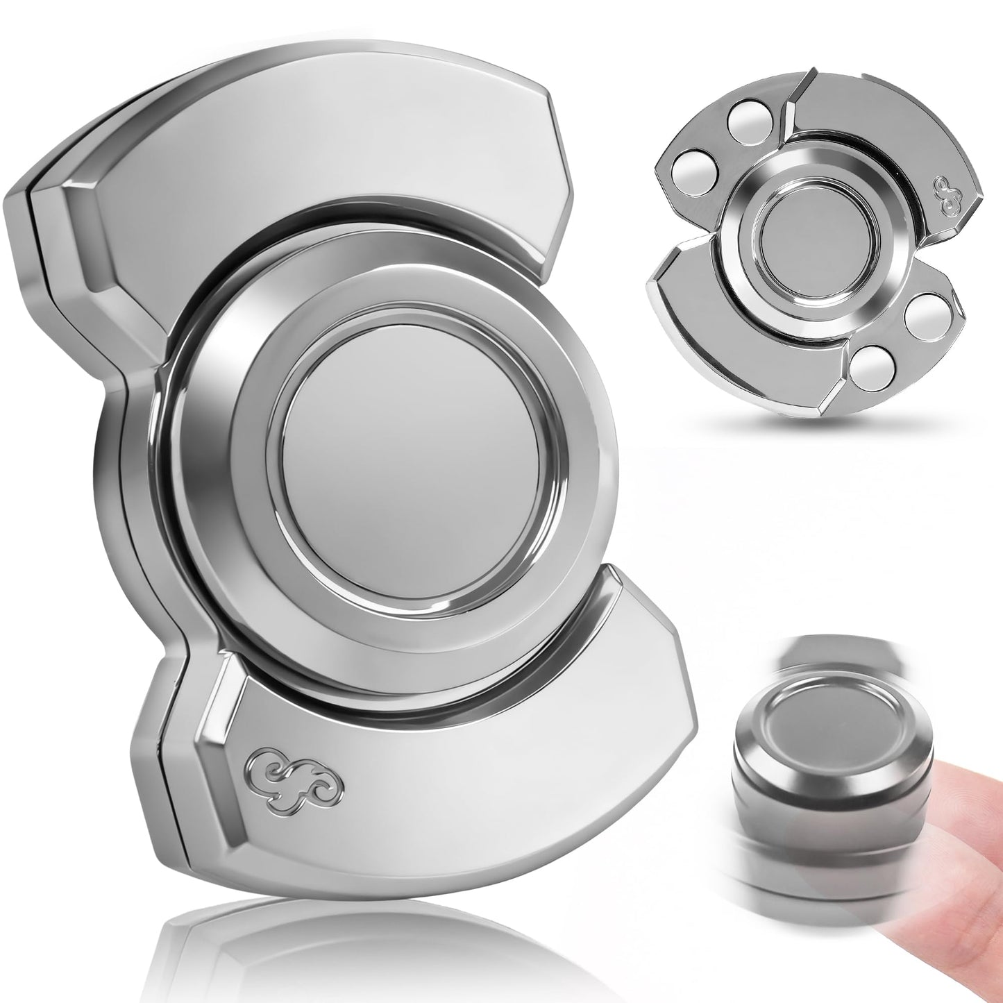 Chilvil 3-in-1 Fidget Spinner: Magnetic Slider, Clicker & Spinner for Office, Travel, and Gift — Silver