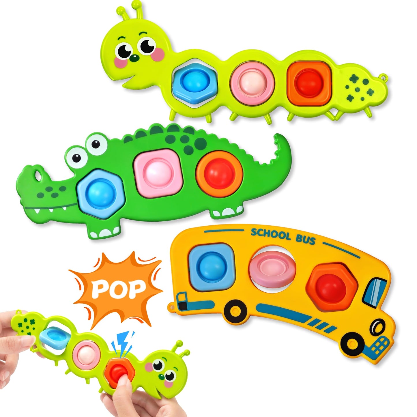 Chilvil 3PC Fidget Popper Sensory Toys for Toddlers – Travel & Gift Set