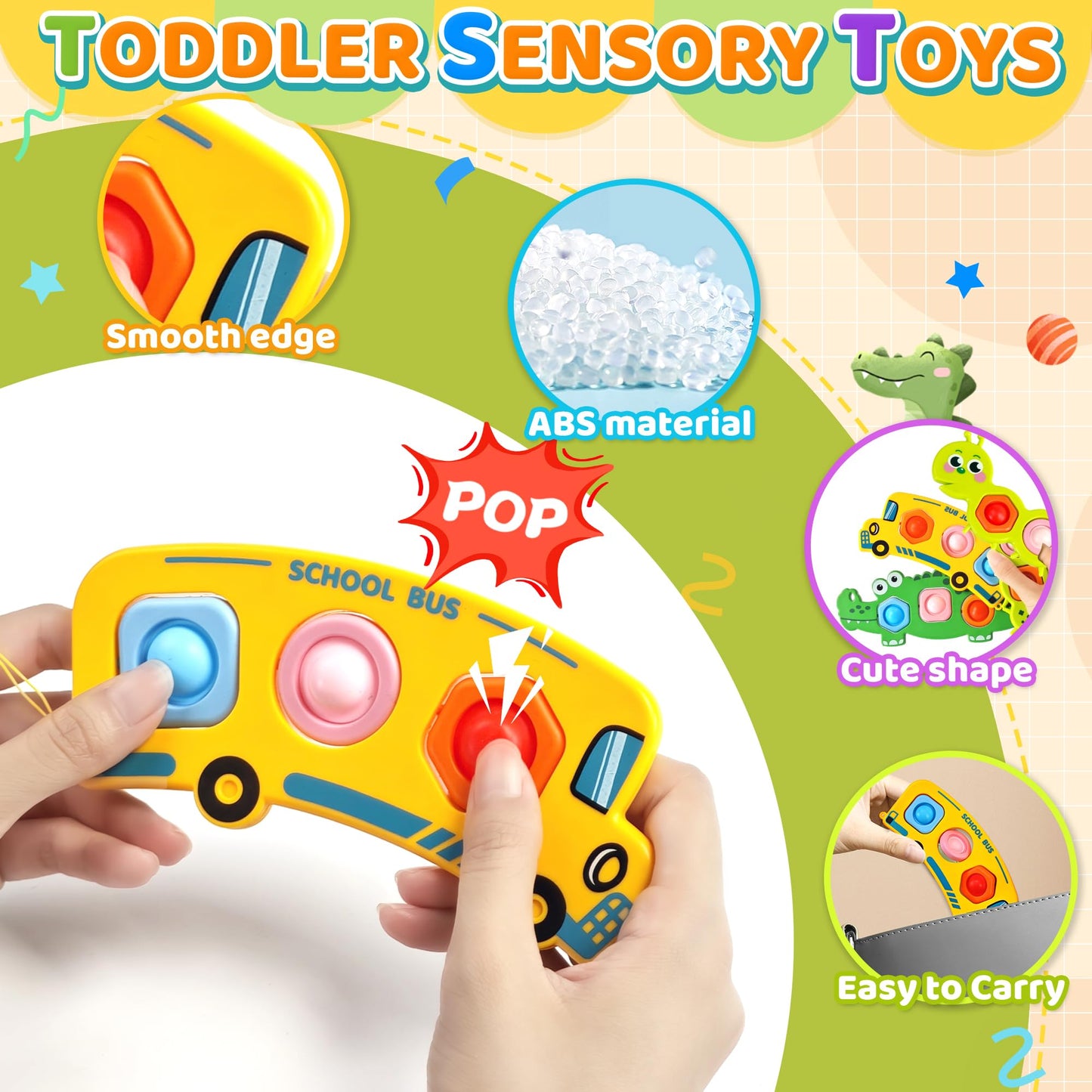 Chilvil 3PC Fidget Popper Sensory Toys for Toddlers – Travel & Gift Set