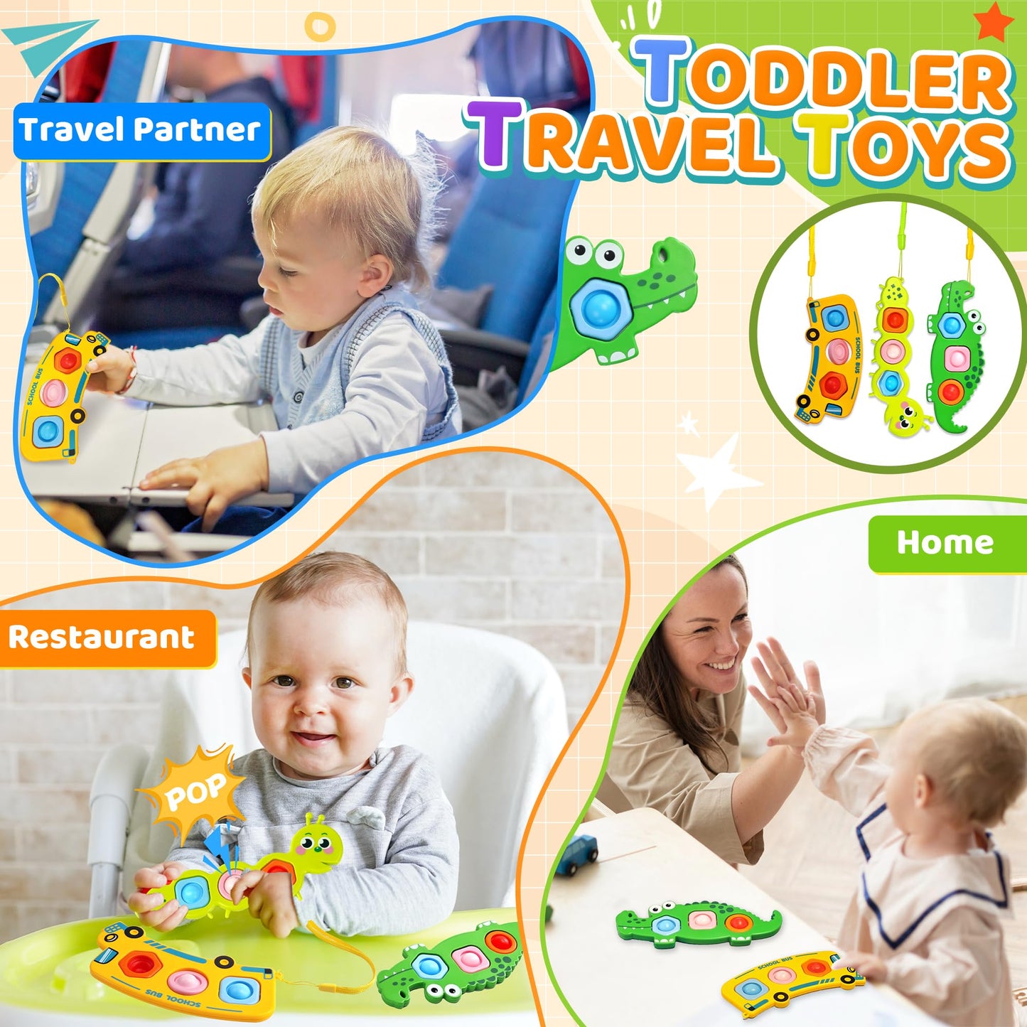 Chilvil 3PC Fidget Popper Sensory Toys for Toddlers – Travel & Gift Set