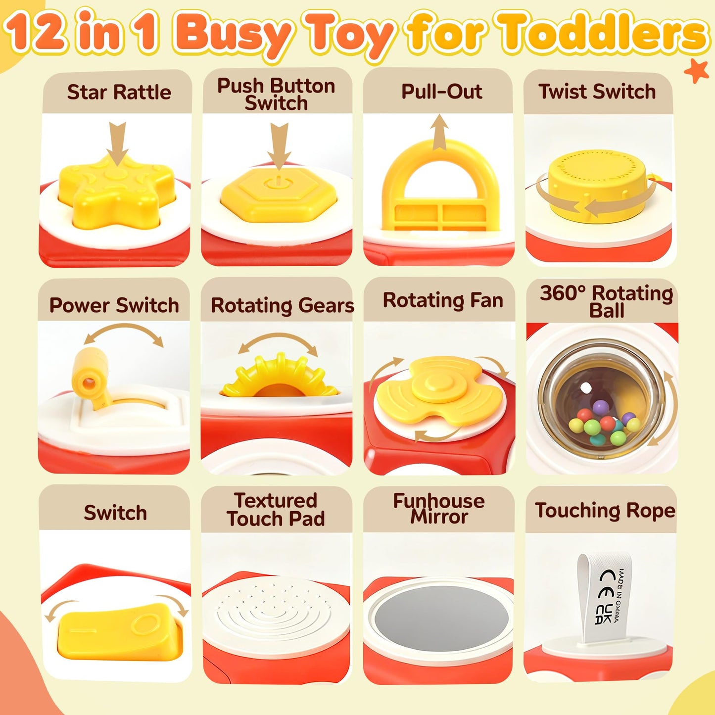 Chilvil Busy Cube Busy Board for 12-18 Month Olds | Montessori Sensory Toy