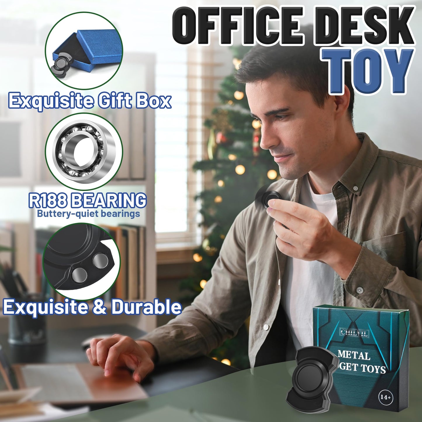 Chilvil 3-in-1 Fidget Spinner: Magnetic Slider, Clicker & Spinner for Office, Travel, and Gift — Silver