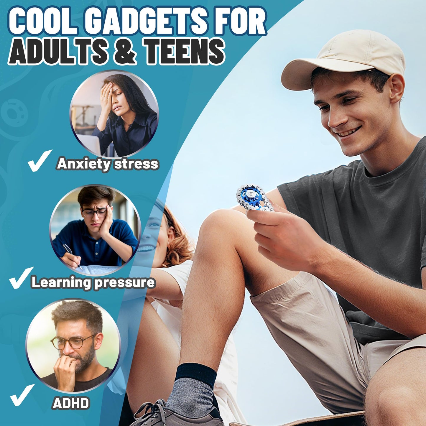 Chilvil Metal Fidget Spinner – Blue Stainless Steel EDC Toy for Adults & Teens