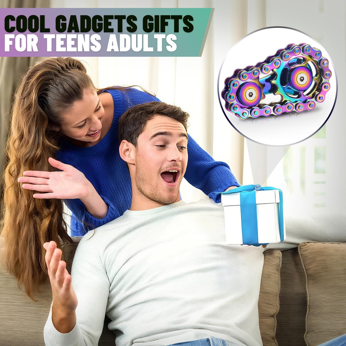 Chilvil Rainbow-Silver Metal Fidget Spinner — Stainless Steel Desk Gadget & EDC Toy