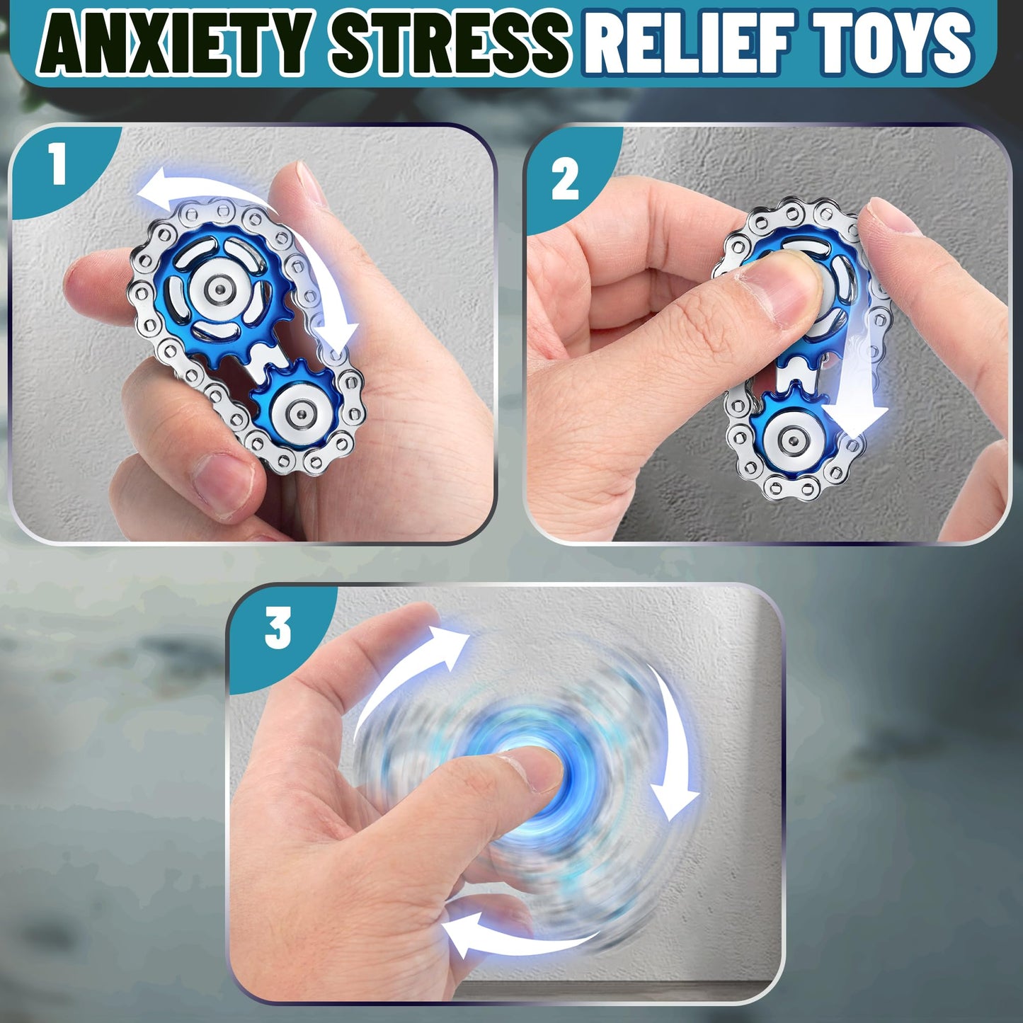 Chilvil Metal Fidget Spinner – Blue Stainless Steel EDC Toy for Adults & Teens