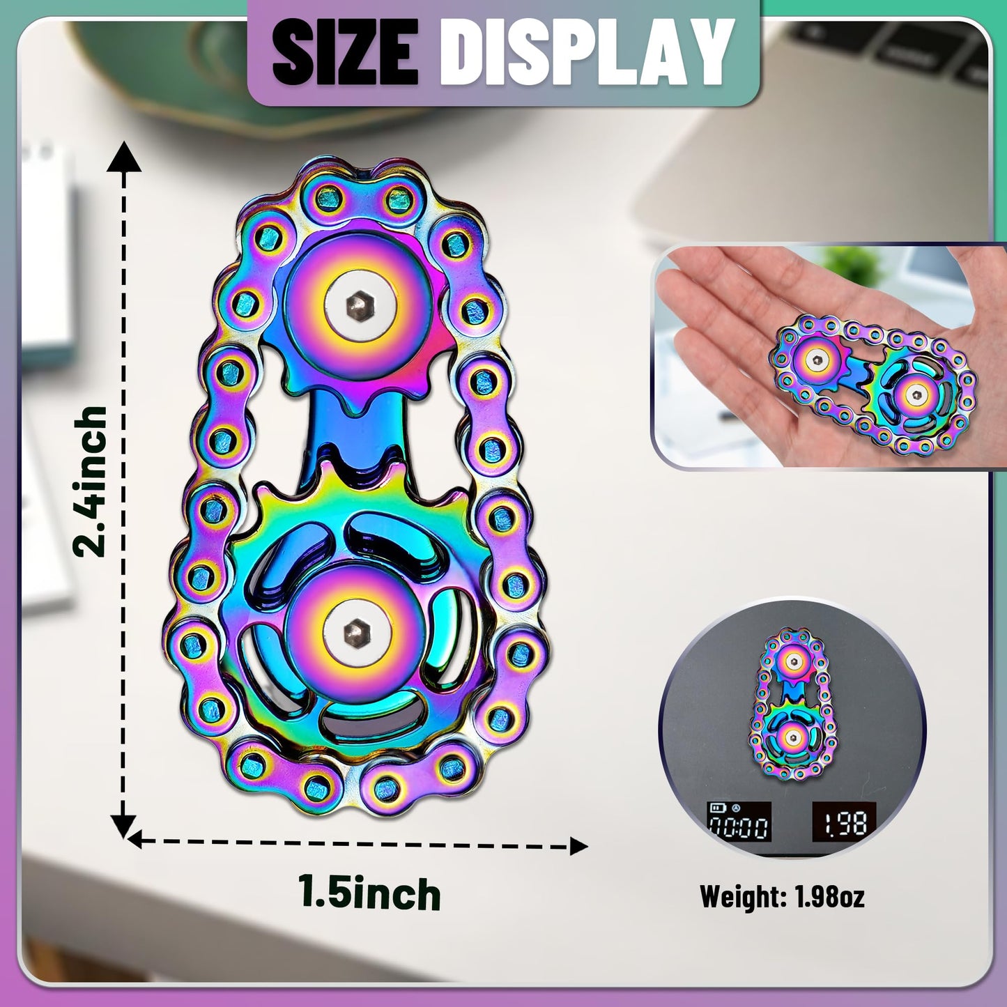 Chilvil Rainbow-Silver Metal Fidget Spinner — Stainless Steel Desk Gadget & EDC Toy