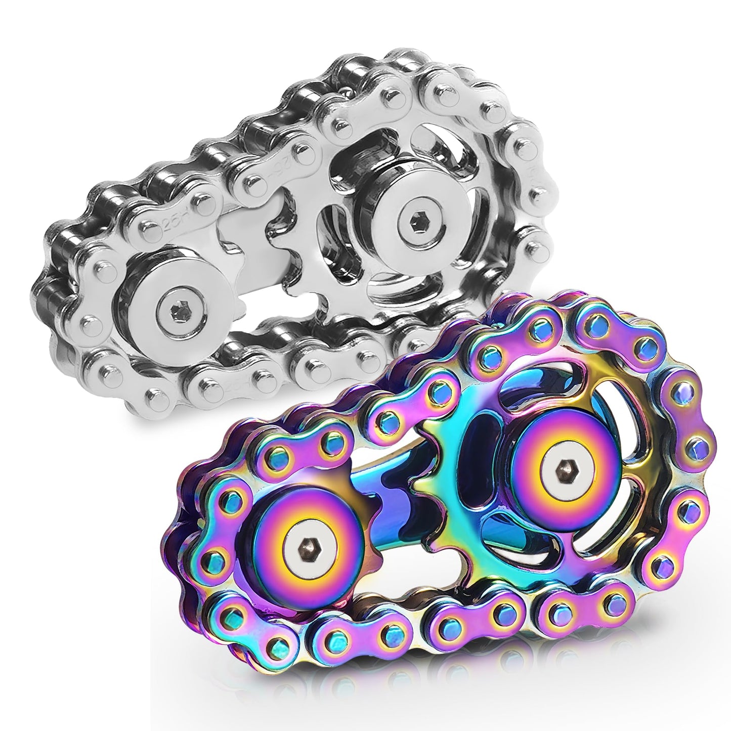 Chilvil Rainbow-Silver Metal Fidget Spinner — Stainless Steel Desk Gadget & EDC Toy