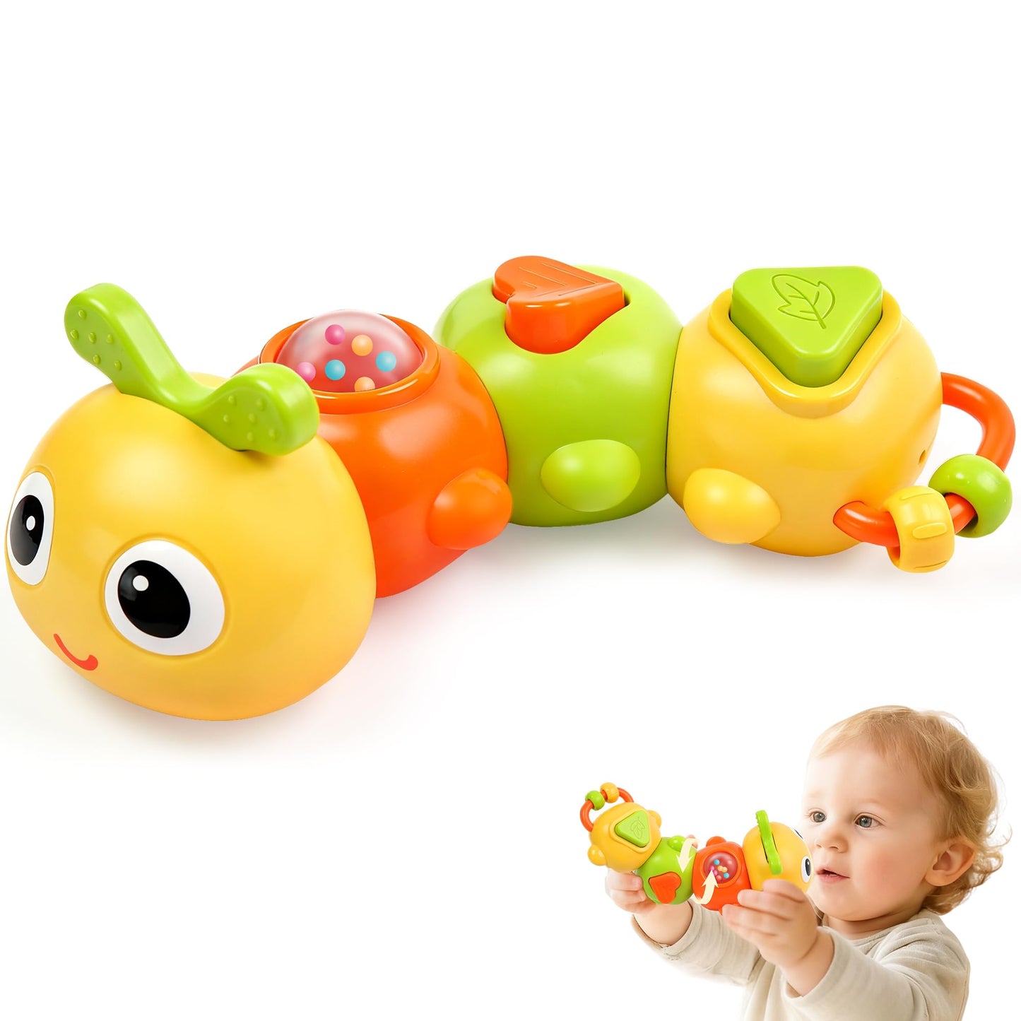 Chilvil Montessori Caterpillar Busy Board — Sensory Toy for Babies 12-18 Months & Travel-Friendly 6-Activity Toy