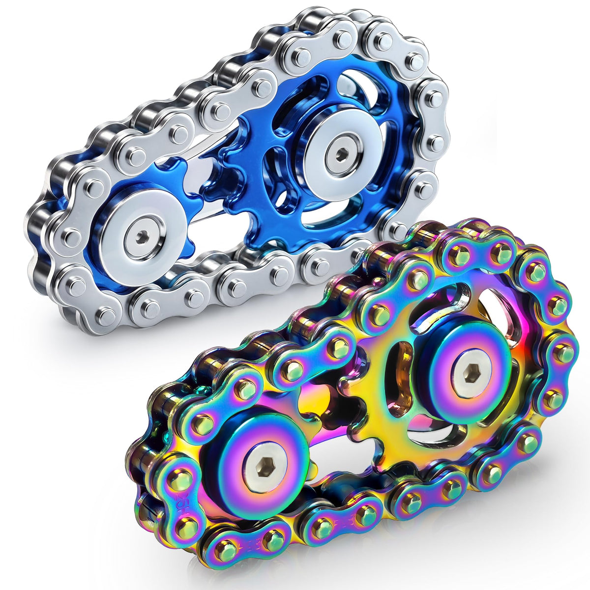 Chilvil Rainbow+Blue Metal Fidget Spinner – Stainless Steel Desk Toy for Adults & Teens, ADHD & Stress Relief